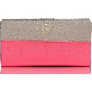 Kate Spade Stacy Slim Colorblock Bifold Wallet Beige Hot Pink/Coral